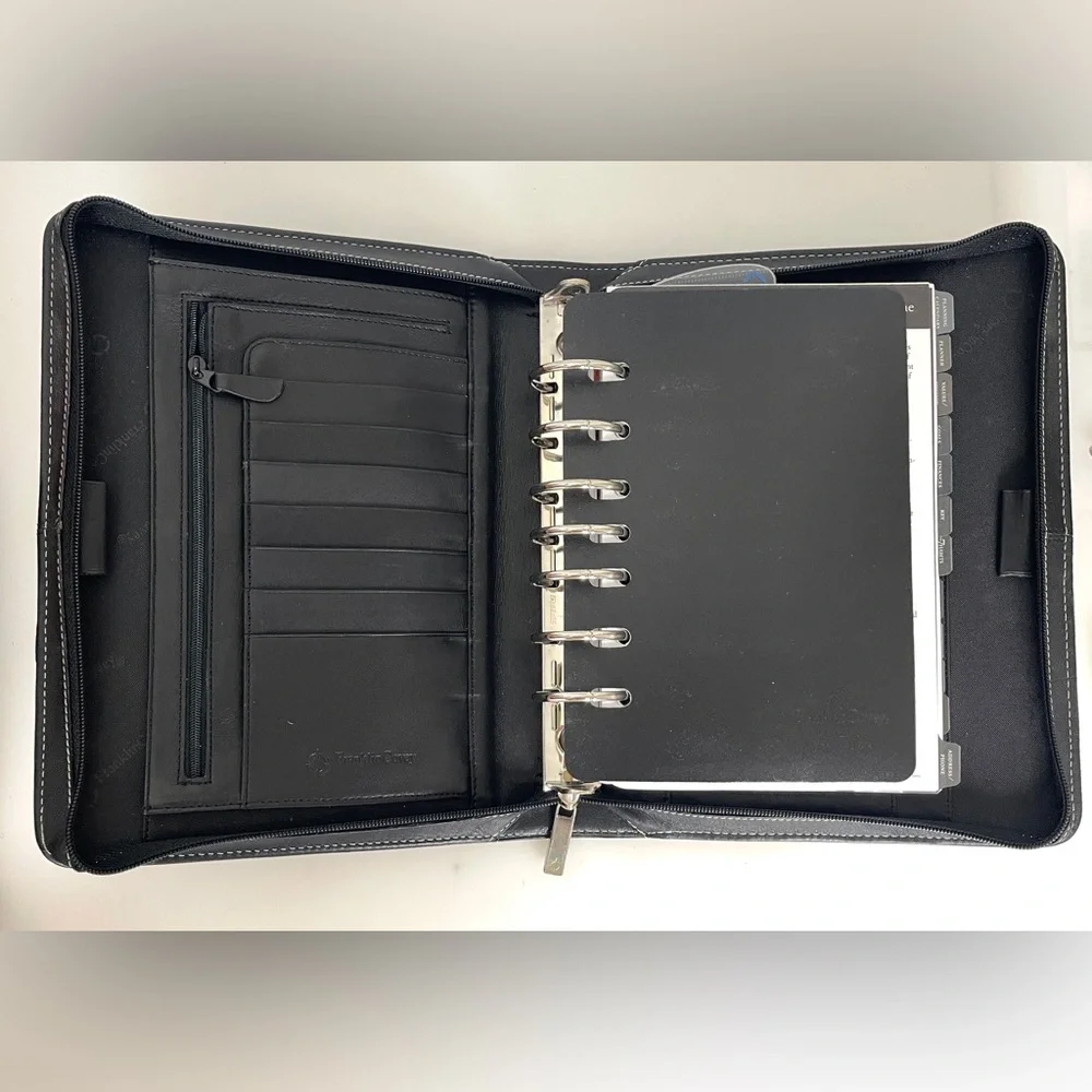 2009 Franklin Covey LEATHER Planner Organizer 7 Ring Insert Handle 10.25” UNUSED